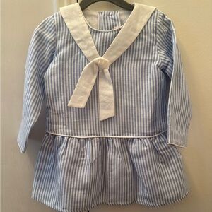 Striped Blue and White Dress with Bow